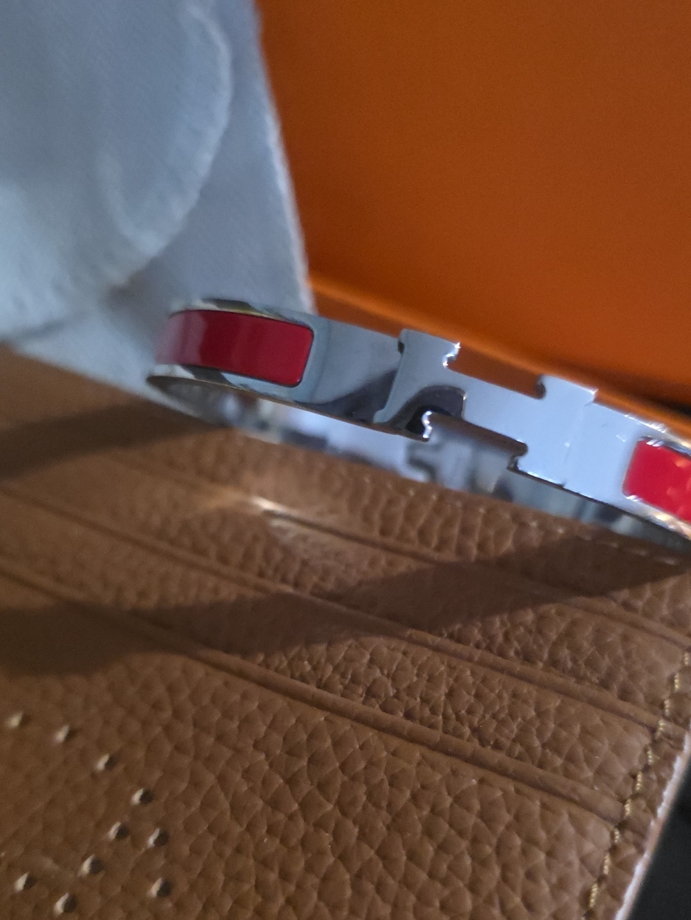 HERMES' Red Accent Silver Bracelet